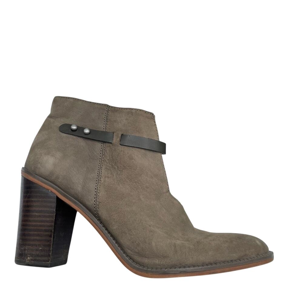 Franco Sarto Brown Leather Ankle Boots Stacked Heel Womens 11 Boho Classic